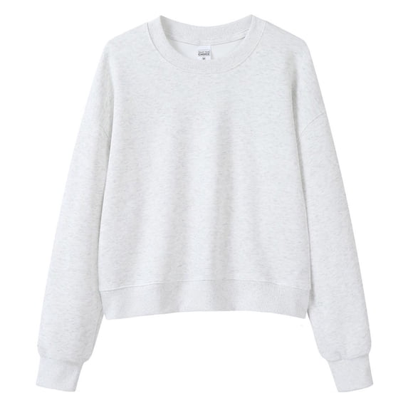 XIAOCHA Womens Cropped Solid Crew Neck Sweatshirt Oversized Long Sleeve Pullover Fleece Soft Minimalist Casual Sweatshirts