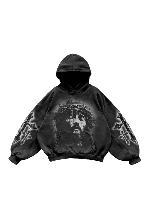 Womens Crown Of Thorns Graphic Hoodie Oversized Long Sleeve Hooded Pullover Sweatshirt Cozy Gothic Casual Hoodies