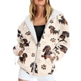 thumbnail image 1 of XIAOCHA Womens Dachshund Print Zip Up Hoodie Drawstring Pocket Outdoor Walking Oversized Hooded Coat, 1 of 5
