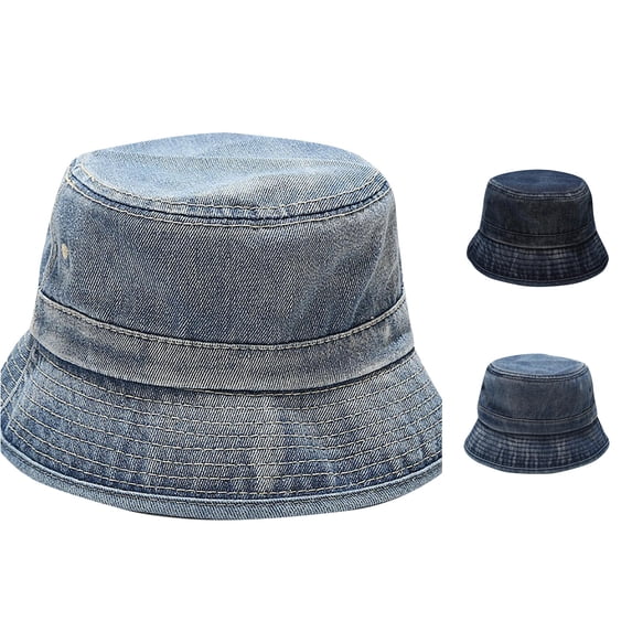 XIAOCHA Womens Denim‑Wash Bucket Hat Solid Sun Hat Casual Street Hat,Light blue