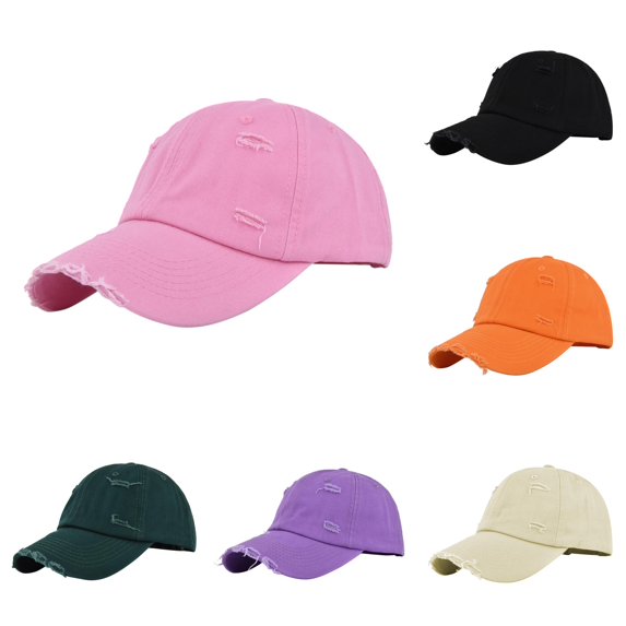 XIAOCHA Womens Distressed Ripped Baseball Cap Adjustable Hat Band Outdoor Dad Hat,Pink