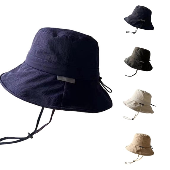 XIAOCHA Womens Drawstring‑Adjust Bucket Hat Solid Sun Hat Summer Outdoor Boonie Hat,Navy