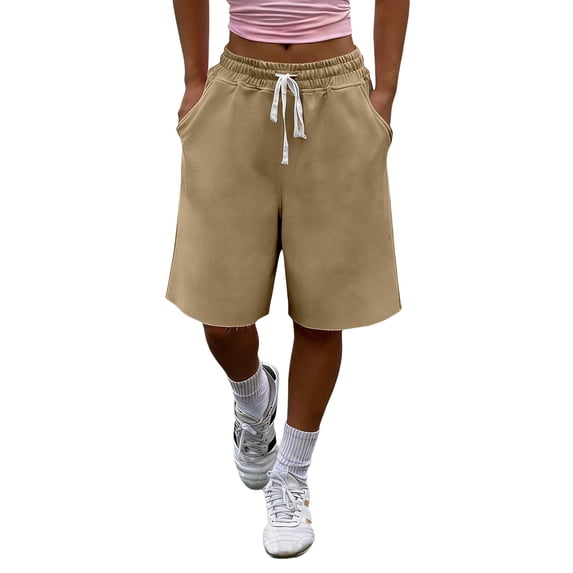 XIAOCHA Womens Drawstring Waist Casual Shorts Loose Comfortable Sweat Shorts with Pockets,Brown