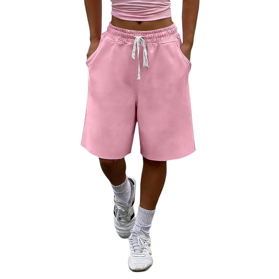 XIAOCHA Womens Drawstring Waist Casual Shorts Loose Comfortable Sweat Shorts with Pockets,Pink