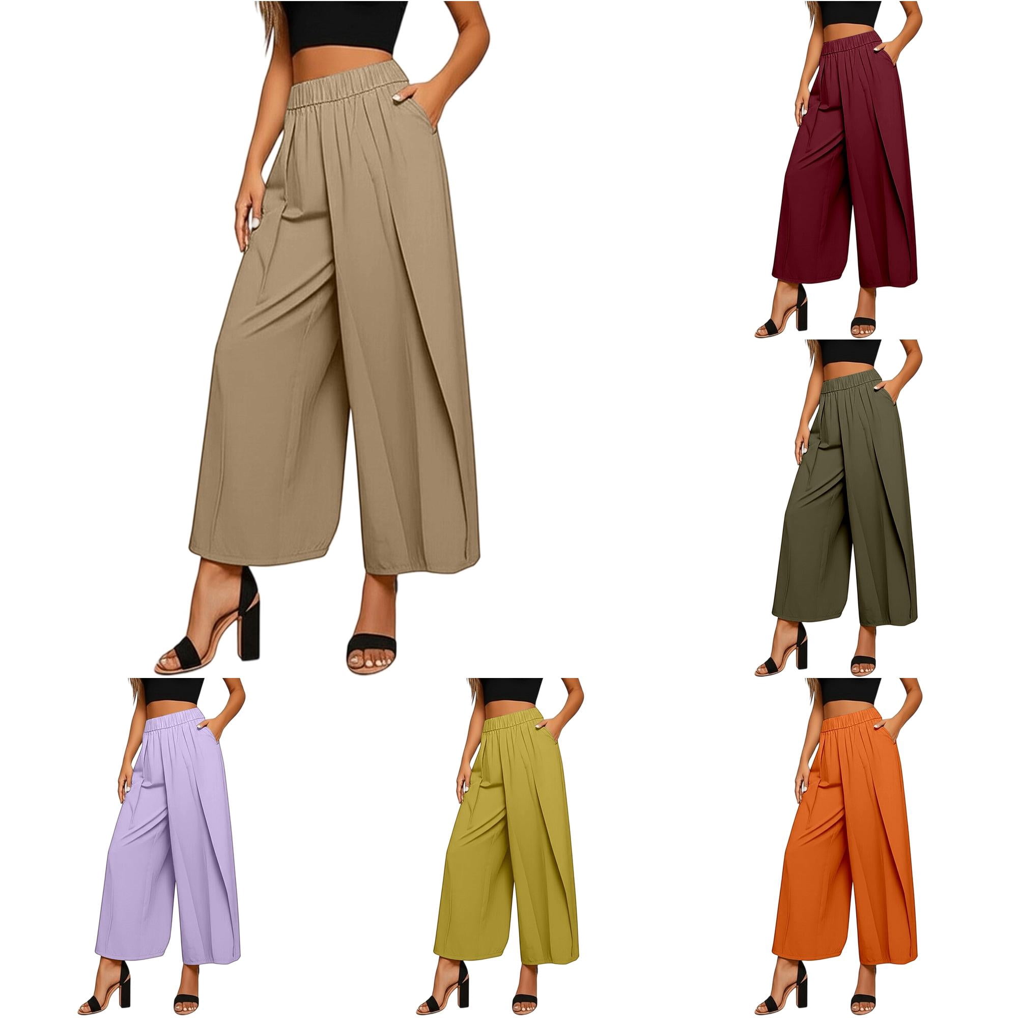 XIAOCHA Womens Elastic Waist Wide Leg Culottes Split Front Loose Casual ...