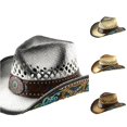 thumbnail image 1 of XIAOCHA Womens Embroidered Straw Cowboy Hat Breathable Structure Western Hats Outdoor Sun Protection Wide Brim Western Hat,White, 1 of 7