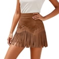 thumbnail image 1 of XIAOCHA Womens Suede Fringe Mini Skirt High Waist Studded Western Style Skirts, 1 of 5