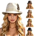 thumbnail image 1 of XIAOCHA Womens Feather‑Bow Fedora Hat Solid Wide‑Brim Hat Outdoor Festival Hat,White, 1 of 4