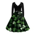 thumbnail image 1 of XIAOCHA Womens Floral Dress Flared Belted Long Sleeve Scalloped Neck Midi Lightweight Retro Party Dresses, 1 of 2