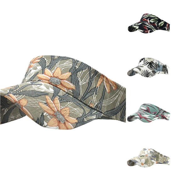 XIAOCHA Womens Floral‑Print Visor Cap Breathable Sun Protection Sun Visor,Khaki