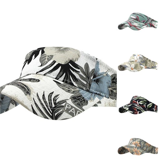 XIAOCHA Womens Floral‑Print Visor Cap Breathable Sun Protection Sun Visor,White