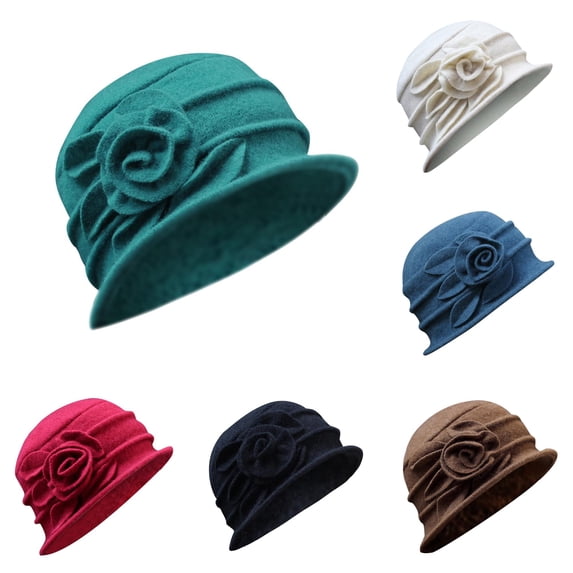 XIAOCHA Womens Flowerâ Cloche Hat Solid Hats for Fall Winter City Stroll Clochehats,Green