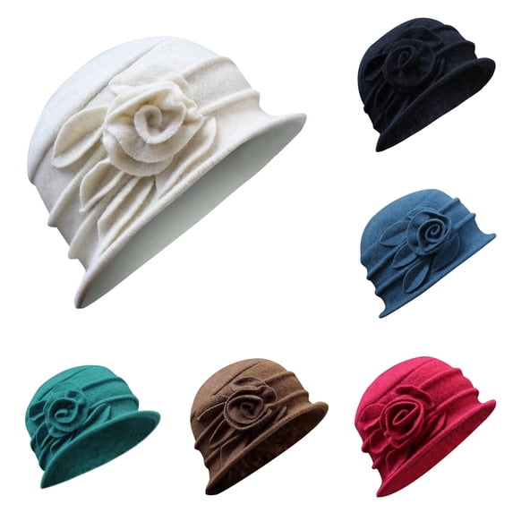 XIAOCHA Womens Flowerâ Cloche Hat Solid Hats for Fall Winter City Stroll Clochehats,White