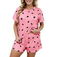 thumbnail image 1 of XIAOCHA Womens Heart Print Pajama Set Loose Short Sleeve Crew Neck Sleepwear Soft Romantic Sleep Pajamas Set, 1 of 5