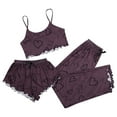 thumbnail image 1 of XIAOCHA Womens Heart Print Ruffled Trim 3-Piece Pajama Set Loose Cropped Camisole Sleepwear Soft Romantic Sleep Pajamas Set, 1 of 5