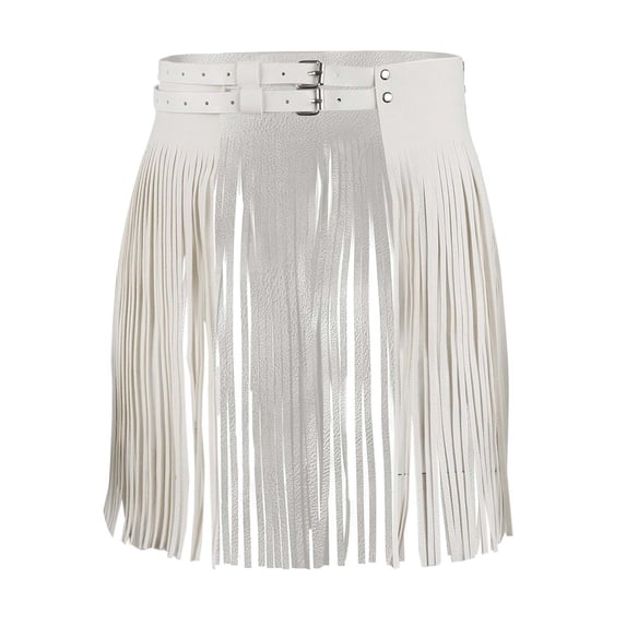 XIAOCHA Womens High Waist Fringe Mini Skirt Belted Leather Bodycon Western Clubwear Skirts