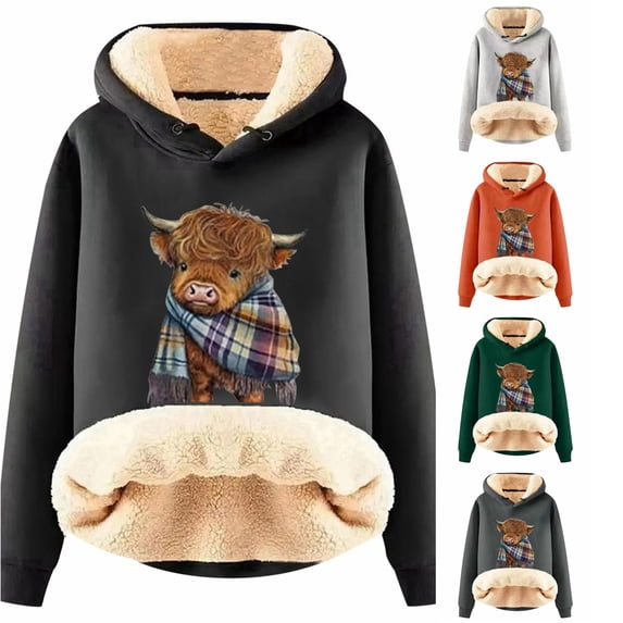 XIAOCHA Womens Highland Cow Animal Print Hoodie Relaxed Fit Fall Daily Long Sleeve Hoodies