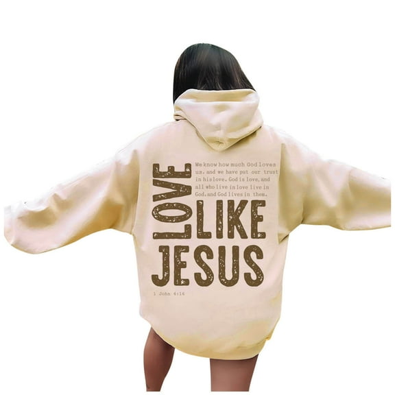 XIAOCHA Womens Hoodies Back Scripture Print Pullover Top Winter Casual Drawstring Hooded Sweatshirt