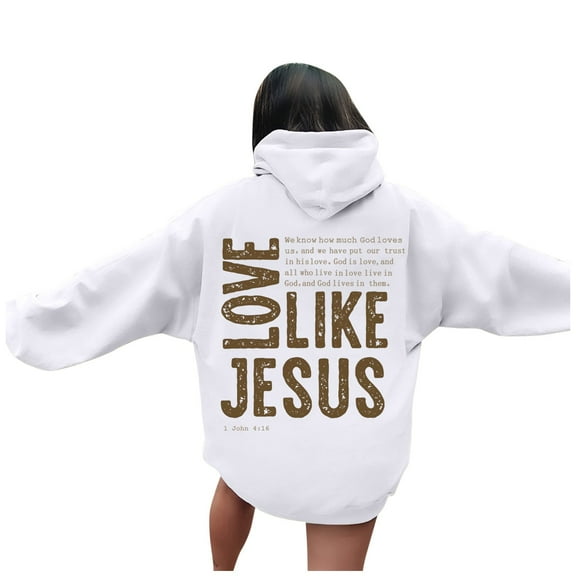 XIAOCHA Womens Hoodies Back Scripture Print Pullover Top Winter Casual Drawstring Hooded Sweatshirt