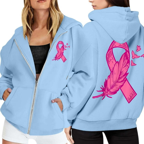 XIAOCHA Womens Hoodies Cancer Zip-Up Long Sleeve Hooded Jackets Pocket Drawstring Casual Active Hoodie