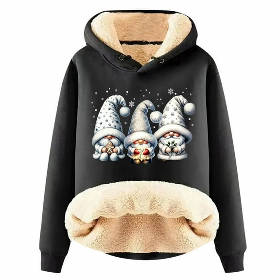 XIAOCHA Womens Hoodies Christmas Graphic Sherpa Lined Hoodie - Cozy Pullover Sweatshirt Festive Winter Warm Holiday Wear