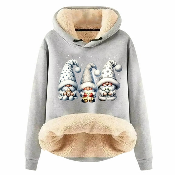 XIAOCHA Womens Hoodies Christmas Gnomes Graphic Sherpa Lined Hoodie - Cozy Fleece Pullover Sweatshirt Festive Winter Warm Holiday Wear