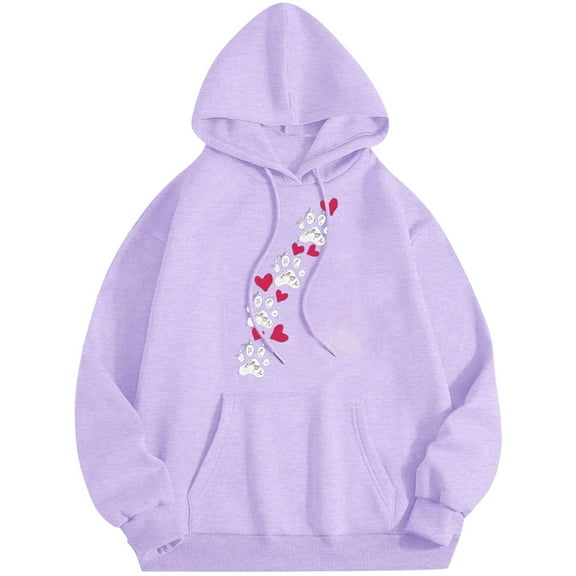 XIAOCHA Womens Hoodies Cute Heart Printed Kangaroo Pocket Drawsting Hoodies Sweatshirt Loose Fit Long Sleeves Oversized Pullover Hoode Daily Wear