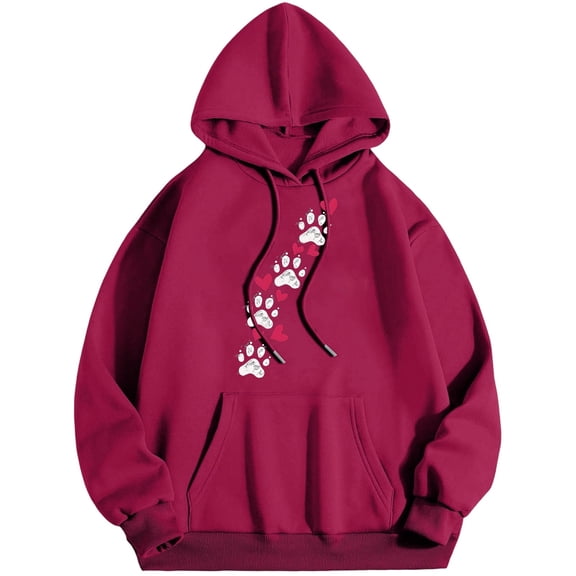 XIAOCHA Womens Hoodies Cute Heart Printed Kangaroo Pocket Drawsting Hoodies Sweatshirt Loose Fit Long Sleeves Oversized Pullover Hoode Daily Wear
