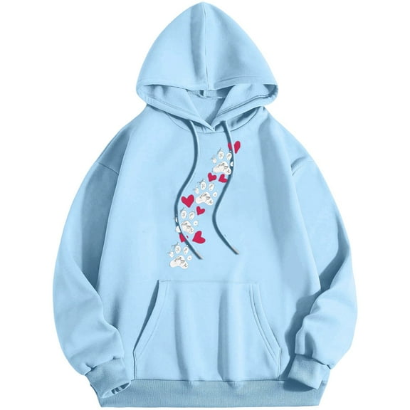 XIAOCHA Womens Hoodies Cute Heart Printed Kangaroo Pocket Drawsting Hoodies Sweatshirt Loose Fit Long Sleeves Oversized Pullover Hoode Daily Wear