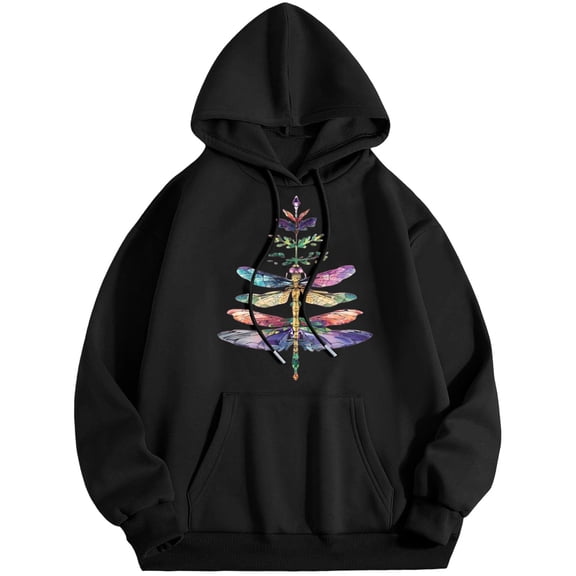 XIAOCHA Womens Hoodies Dragonfly Printed Kangaroo Pocket Drawsting Hoodies Sweatshirt Loose Fit Long Sleeves Oversized Pullover Hoode Daily Wear