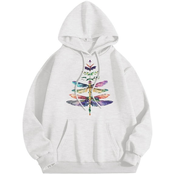 XIAOCHA Womens Hoodies Dragonfly Printed Kangaroo Pocket Drawsting Hoodies Sweatshirt Loose Fit Long Sleeves Oversized Pullover Hoode Daily Wear