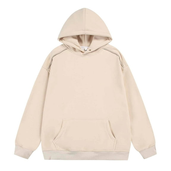 XIAOCHA Womens Hoodies Fall/Winter Kangaroo Pocket Oversize Drawstring Hooded Sweatshirt Long Sleeves Solid Color Trendy Top Streetwear Beige