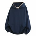 thumbnail image 1 of XIAOCHA Womens Hoodies Loose Fit Long Sleeve Scalloped Trim Hooded Sweatshirt Solid Color Oversized Kangaroo Pocket Streetwear Top Navy, 1 of 3