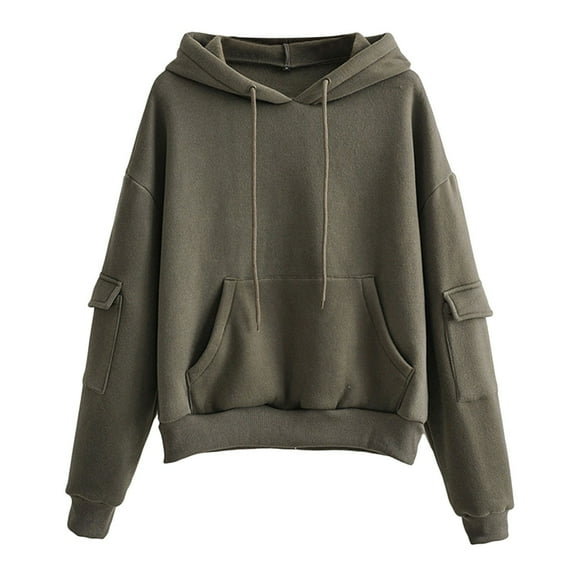 XIAOCHA Womens Hoodies Oversized Cargo Pocket Drawstring Hooded Sweatshirt Vintage Solid Long Sleeve Casual Hoodie Sweatshirt