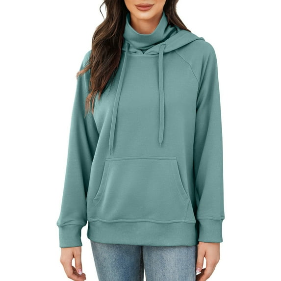 XIAOCHA Womens Hoodies Oversized Kangaroo Pockets Funnel Neck Drawsting Hooded Loose Fit Long Sleeve Simple Solid Color Pullover Hoodies Sweatshirts