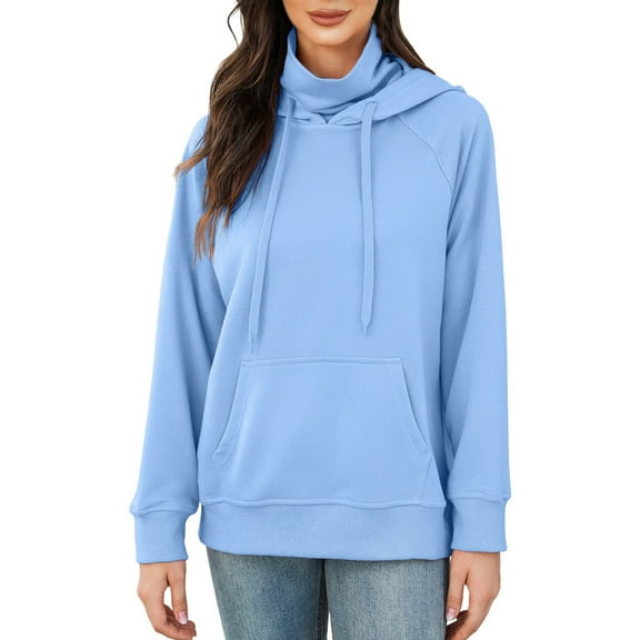 XIAOCHA Womens Hoodies Oversized Kangaroo Pockets Funnel Neck Drawsting Hooded Loose Fit Long Sleeve Simple Solid Color Pullover Hoodies Sweatshirts