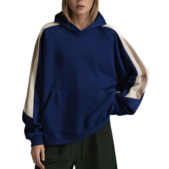 XIAOCHA Womens Hoodies Striped Coloe Block Raglan Long Sleeve Pullover Hoodies Sweatshirts Oversized Kangaroo Pockets Trendy Hooded Streetwear