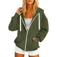 thumbnail image 1 of XIAOCHA Womens Hoodies White Drawstrings Zip Up Hooded Jacket Loose Fit Long Sleeve Kangaroo Pocket Solid Color Streetwear Coat Green, 1 of 4