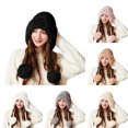 thumbnail image 1 of XIAOCHA Womens Knit Ear‑Flap Beanie Pom‑Pom Solid Color Windproof Ski Trapper Hat,Black, 1 of 4