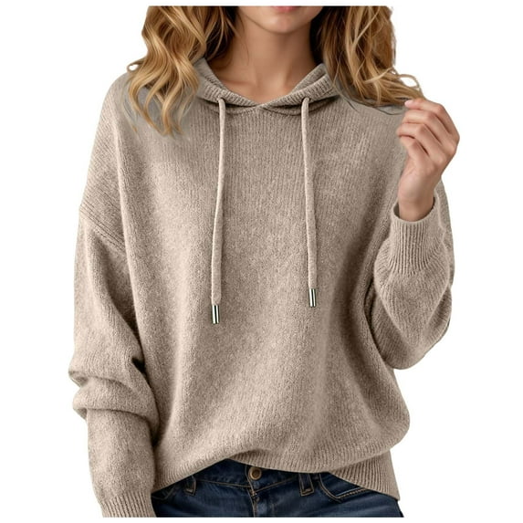 XIAOCHA Womens Knit Hoodie Wool-Blend Loose Fit Hooded Top Drawstring Warm Elegant Office Hoodies