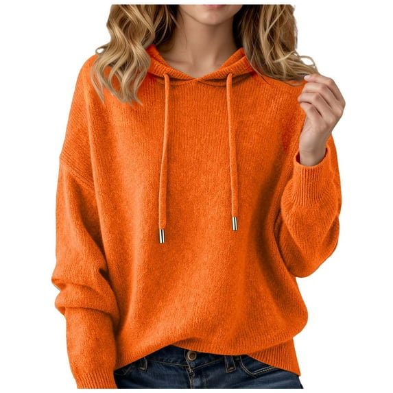 XIAOCHA Womens Knit Hoodie Wool-Blend Loose Fit Hooded Top Drawstring Warm Elegant Office Hoodies