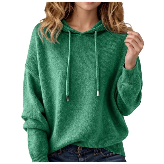 XIAOCHA Womens Knit Hoodie Wool-Blend Loose Fit Hooded Top Drawstring Warm Elegant Office Hoodies