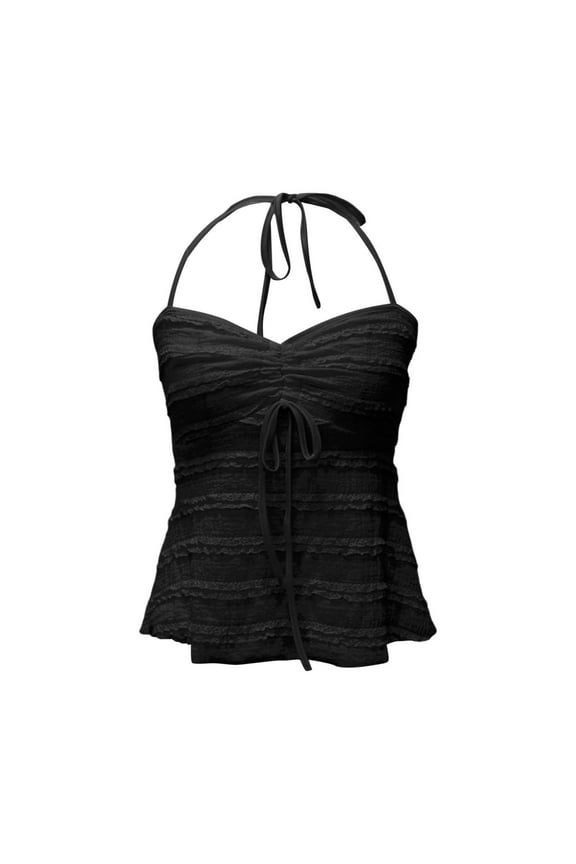 Womens Lace Halter Tops Sleeveless Sweetheart Ruched Pullover Top Flowy Casual Beach Party Tops