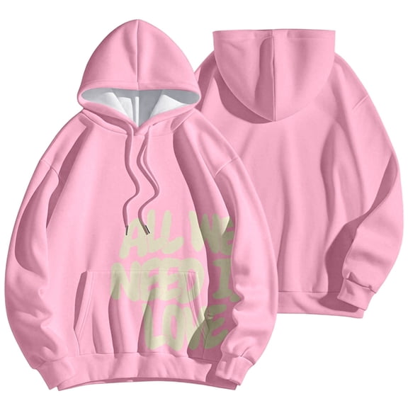XIAOCHA Womens Letter Hoodies Oversized Kangaroo Pocket Tops Couples Fall Winter Warm Hoodie