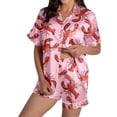 thumbnail image 1 of XIAOCHA Womens Lobster Print Satin Pajama Set Loose Short Sleeve Notched Collar Sleepwear Soft Playful Sleep Pajamas Set, 1 of 4