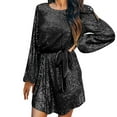 thumbnail image 1 of XIAOCHA Womens Long Sleeve Party Dress Sequin Round Neck Belted Mini Dress Eye Catching Evening Event Dress, 1 of 7