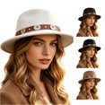 thumbnail image 1 of XIAOCHA Womens Metal‑Concho Fedora Hat Solid Wide‑Brim Hat Western Cowbaby Festival Hat,White, 1 of 4