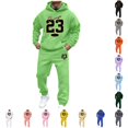 thumbnail image 1 of XIAOCHA Womens Number Print Tracksuit Relaxed Fit Fall Daily Jogger Set Sweatshirts, 1 of 4