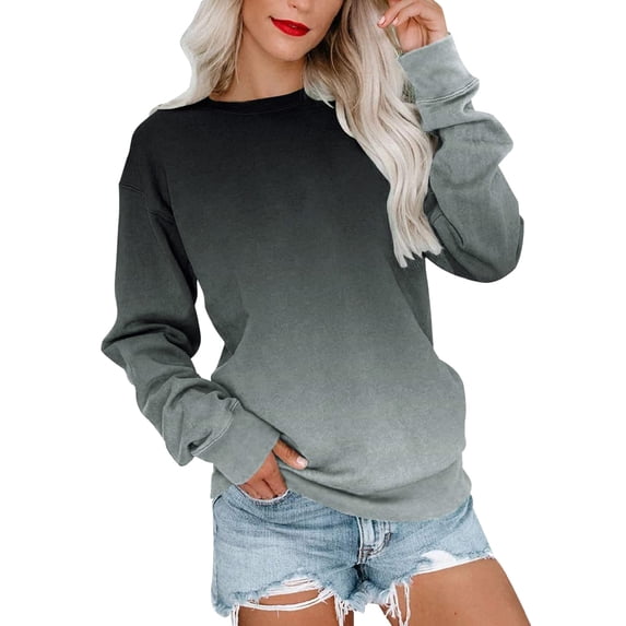 XIAOCHA Womens Ombre Gradient Crew Neck Sweatshirt Oversized Long Sleeve Pullover Top Soft Trendy Casual Sweatshirts