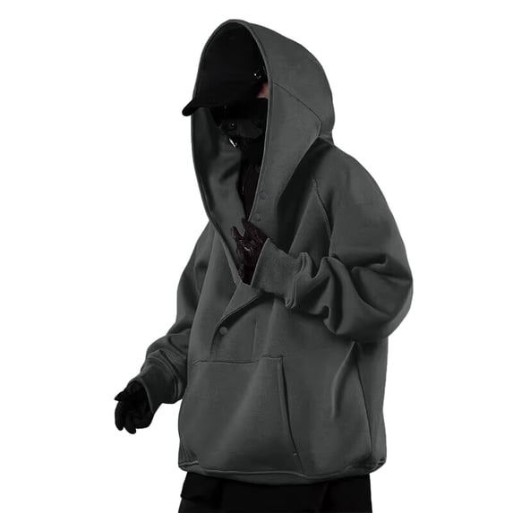 XIAOCHA Womens Oversized Button Neck Hoodie Oversized Long Sleeve Hooded Pullover Sweatshirt Warm Techwear Street Hoodies
